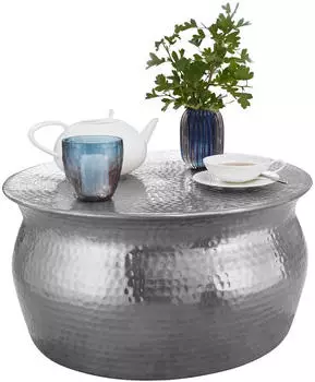 KADIMA DESIGN Couchtisch rund, Aluminium, Hammerschlag, silber, 60x30,5x60cm