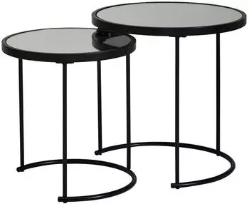 KADIMA DESIGN Beistelltisch-Set rund, verspiegeltes Glas, schwarz, 2-teilig (Ø50/42cm)
