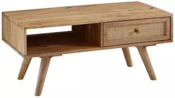 KADIMA DESIGN Couchtisch Mango Massivholz & Rattan, 90x40x45cm, mit Schublade