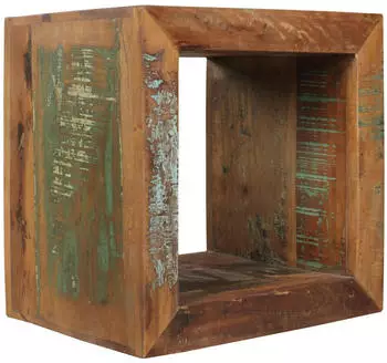 KADIMA DESIGN Kalkutta Beistelltisch Massivholz (Mango) mit Ablage, 45x45x35cm