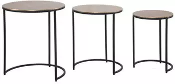 KADIMA DESIGN Beistelltisch-Set 3-teilig, rund, Aluminium, gold/schwarz