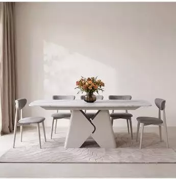 WFL GROUP Vanta Esstisch ausziehbar, Kaschmir Grau / Marmor Wei&szlig;, 180-270x90cm (800001)