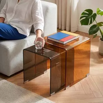 en.casa Kariengem 2er Satztisch-Set Couchtisch, Glas, braun