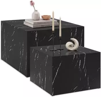 TecTake Lacey Couchtisch-Set 2-tlg., quadratisch, MDF, Marmoroptik schwarz