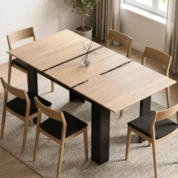 Mondeer Ausziehbarer Esstisch 120-160cm, 4-6 Personen, schwarz/Eiche