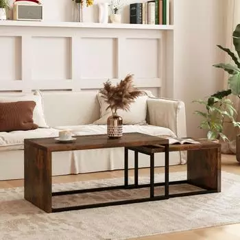 OKWISH Couchtisch-Set 2-tlg. Holz/Metall, rustic brown, 90x48x42cm (800001513106)