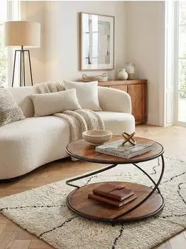 KADIMA DESIGN Couchtisch rund Sheesham Massivholz/Metall mit Stauraum, 58x58x35cm
