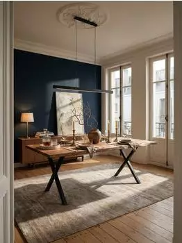 KADIMA DESIGN Esstisch Akazie Massivholz, Baumkante, X-Gestell schwarz, 140x80x76cm