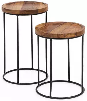 KADIMA DESIGN Satztisch WL5.661 Sheesham Massivholz Metallgestell 2er-Set (WL5.661)