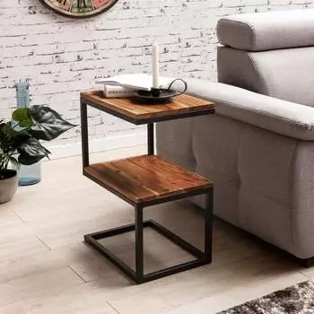 KADIMA DESIGN AKOLA Beistelltisch S-Form, Massivholz/Metall, dunkelbraun, 30x45x60cm