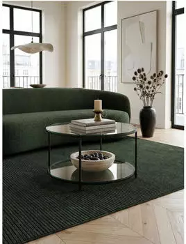 KADIMA DESIGN Couchtisch rund, Glas/Metall, 80x80x45cm, mit Ablagefach
