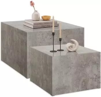 TecTake Lacey 2er-Set Couchtische quadratisch, MDF, Beton-Optik