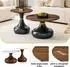 OKWISH Couchtisch-Set 2-teilig, rund, Walnussholz-Optik, schwarzes Metall