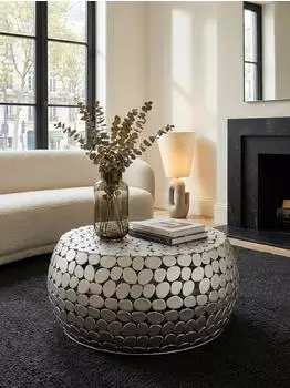 KADIMA DESIGN Couchtisch rund, Aluminium, silber, 66x66x32cm