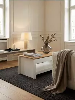 KADIMA DESIGN Couchtisch wei&szlig;/Eiche, mit Stauraum und Ablagefach, 85x47x45cm