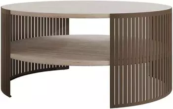 Mirjan24 Fikoli Couchtisch rund, Travertin/braun, &Oslash;75cm, Stahl (800002107648)