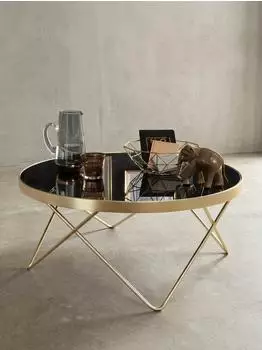 KADIMA DESIGN Couchtisch rund Glas/Metall, schwarz/mattgold, &Oslash;82cm
