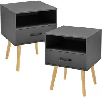 en.casa G&auml;vle Beistelltisch-Set 2-tlg. mit Schublade, dunkelgrau, 57x42x40cm (800000802981)