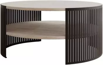 Mirjan24 Fikoli Couchtisch rund, Stahl, schwarz/Travertin, Ø75cm (800002107761)