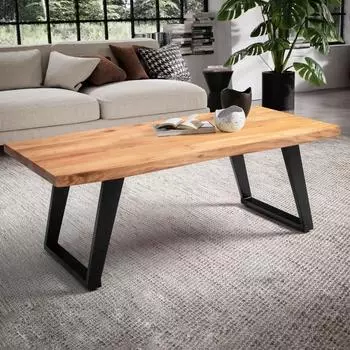 Finebuy Sofatisch Baumkante Akazie Massivholz 120x60cm (FB100791)