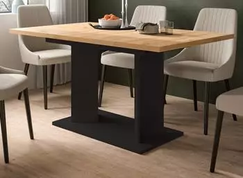 Inn.Furn Anton S&auml;ulen-Esstisch ausziehbar, Eiche Artisan/schwarz, 150&ndash;190x90cm (800002108693)
