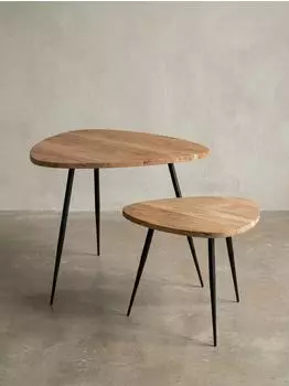 KADIMA DESIGN Beistelltisch 2er-Set, Akazie Massivholz, Metallgestell