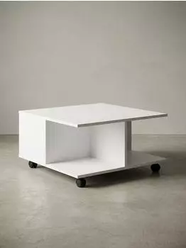 KADIMA DESIGN Couchtisch mit Rollen, 2 Schubladen, weiß, 70x70x36cm