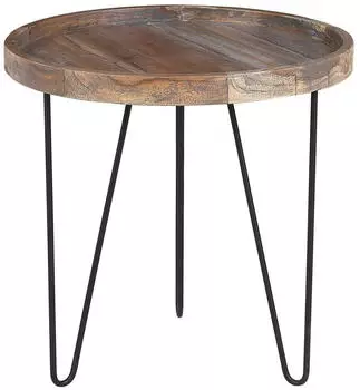 Beliani Bondiss Beistelltisch, rund, dunkelbraunes Holz, schwarzes Metall (145183)