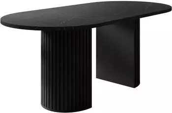 Mirjan24 Wotkon Esstisch oval, schwarz/schwarzer Marmor, 185x90x75cm (800002107757)