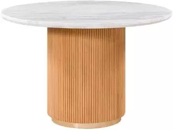 Massivmoebel24 BARCELONA Esstisch Mangoholz natur / Marmor wei&szlig; 120x120x76cm (09-102-344-5028)