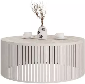 Mirjan24 Velede Couchtisch rund, Stahl, Cashmere/Travertin (800002107608)