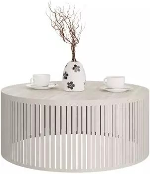 Mirjan24 Velede Mini Couchtisch rund, Stahl, Cashmere/Travertin (800002107735)