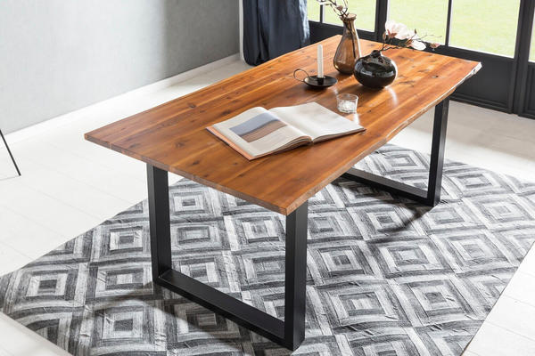 SalesFever Tisch mit Baumkante 140x80cm cognac schwarz
