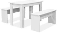 vidaXL 3-tlg. Essgruppe Tisch und B&auml;nke Holzwerkstoff Wei&szlig;