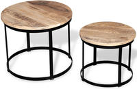 vidaXL 2-tlg. Couchtisch-Set Raues Mangoholz Rund 40cm/50cm