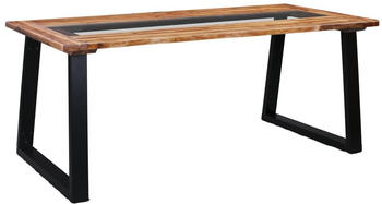 vidaXL Dining Table Solid Acacia Wood and Glass