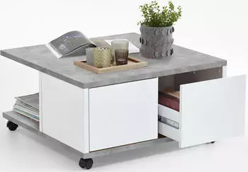 FMD Mobiler Couchtisch 70x70x35,5cm wei&szlig;/betongrau