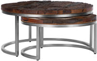 Couchtisch Surabaya &Oslash; 70x35 Cm, Rund, Unikat, Handgefertigt, Massivholz,