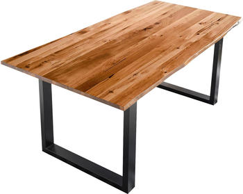SalesFever Tisch mit Baumkante 200x100x77cm cognac/schwarz