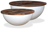 vidaXL 2-tlg. Couchtisch-Set Altholz Massiv Wei&szlig; Schalenform