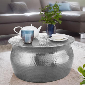 Finebuy Couchtisch 60x30,5x60cm Aluminium Beistelltisch orientalisch rund