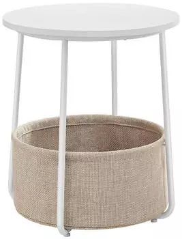 Vasagle Beistelltisch mit Korb &Oslash; 45 cm wei&szlig;-beige (LET223W10)