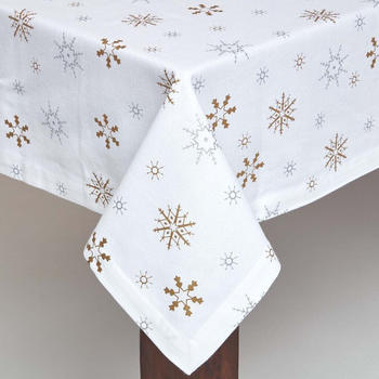 Homescapes Baumwoll-Tischdecke mit Schneeflocken-Muster 138 x 178 cm weiß