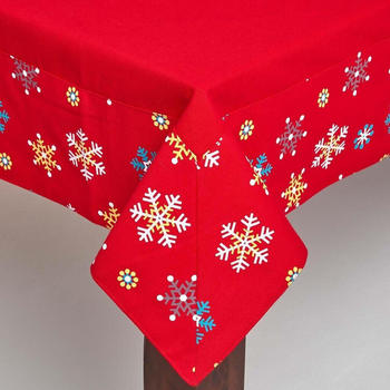 Homescapes Tischdecke rote Schneeflocken Bordüre 100% Baumwolle 138 x 178 cm