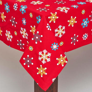 Homescapes Tischdecke rote Schneeflocken 100% Baumwolle 138 x 228 cm