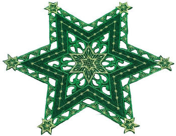 Haus und Deko Sterne Weihnachten Deckchen Advent 30 cm grün gold bestickt Untersetzer Mitteldecke
