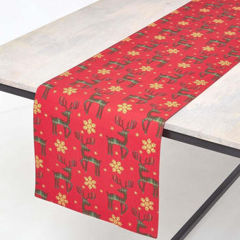 Homescapes Weihnachtstischläufer Rentier rot 35 x 180 cm