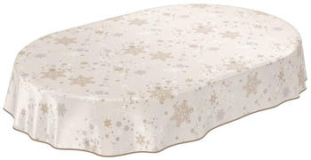 ANRO Wachstischdecke Weihnachten Beige Robust Wasserabweisend Oval 140x240 cm
