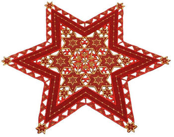Haus und Deko Sterne Weihnachten Deckchen Advent 60 cm rot gold bestickt