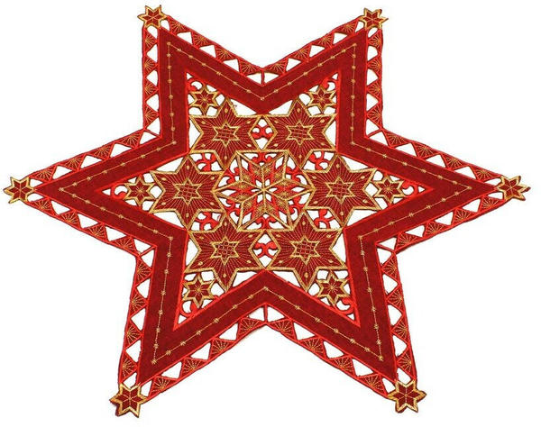 Haus und Deko Sterne Weihnachten Deckchen Advent 60 cm rot gold bestickt